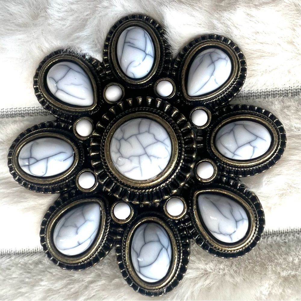 VTG Premiere Design Antiqued Bronze Tone Marbled Flower Brooch Pendent